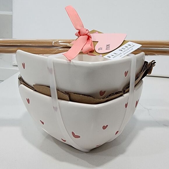 Rae Dunn Set of 2 Heart Shaped Ceramic Ramen‎ Noodle Bowl With Chopsticks NEW - Picture 11 of 16